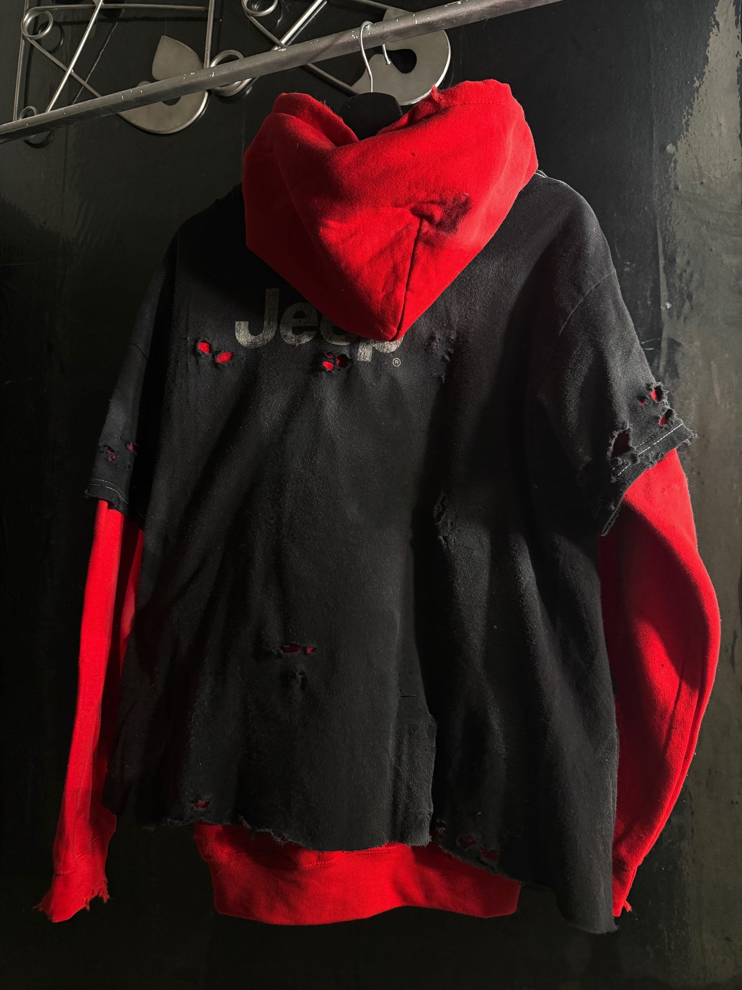 Jeep Cherokee Distressed Graphic Print Hoodie, Black Red Pullover