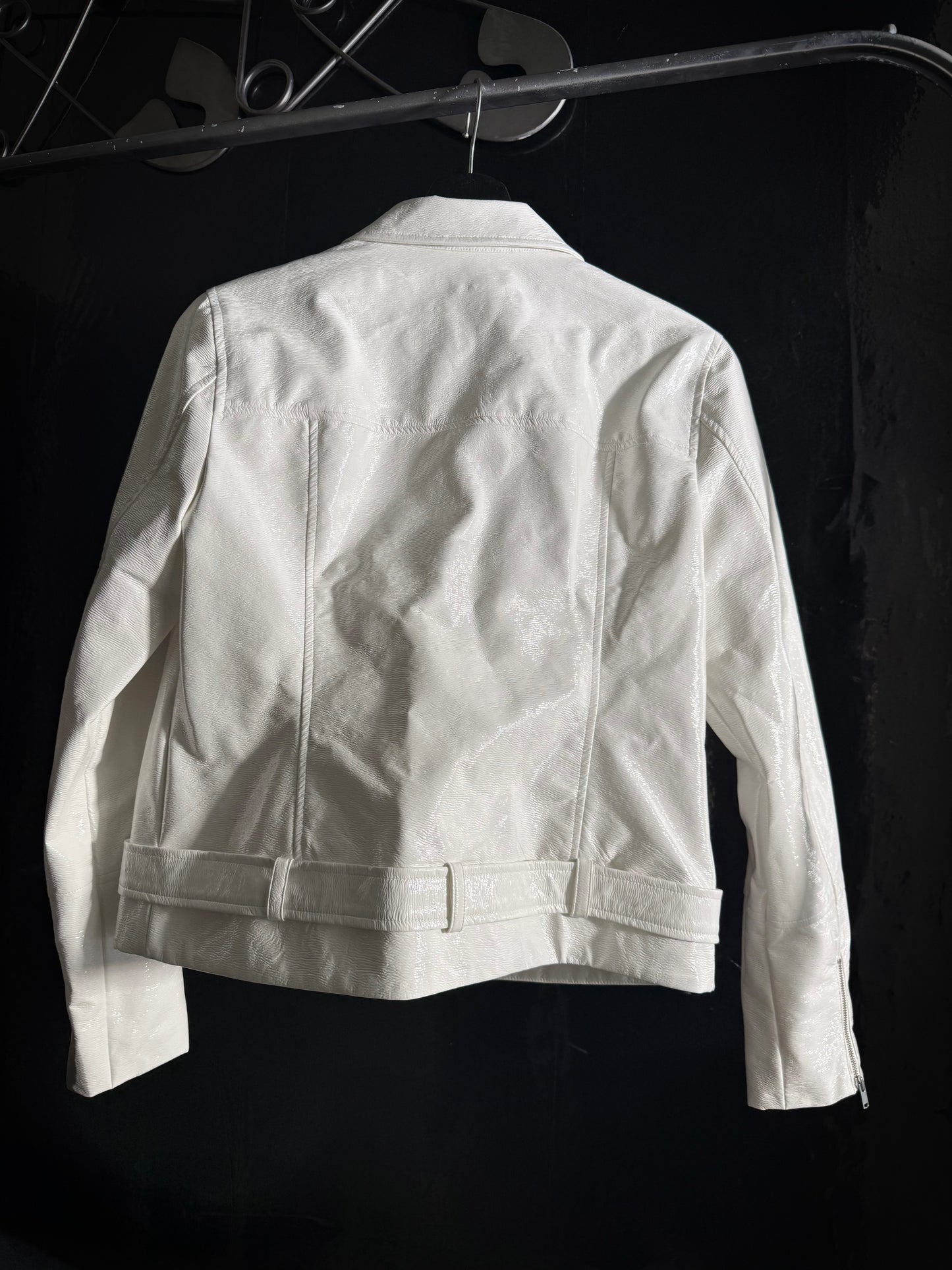 Ecru Moto Patent White Jacket