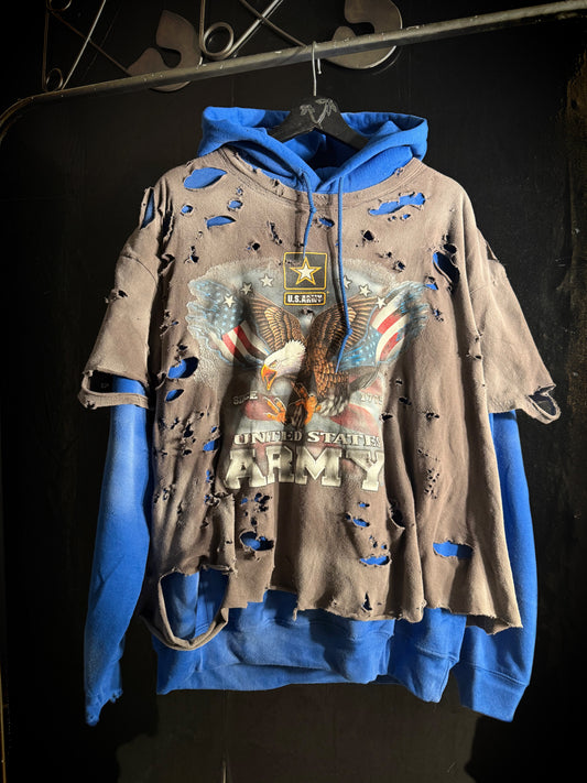 U.S. Army Distressed Graphic Print Hoodie, Blue Pullover