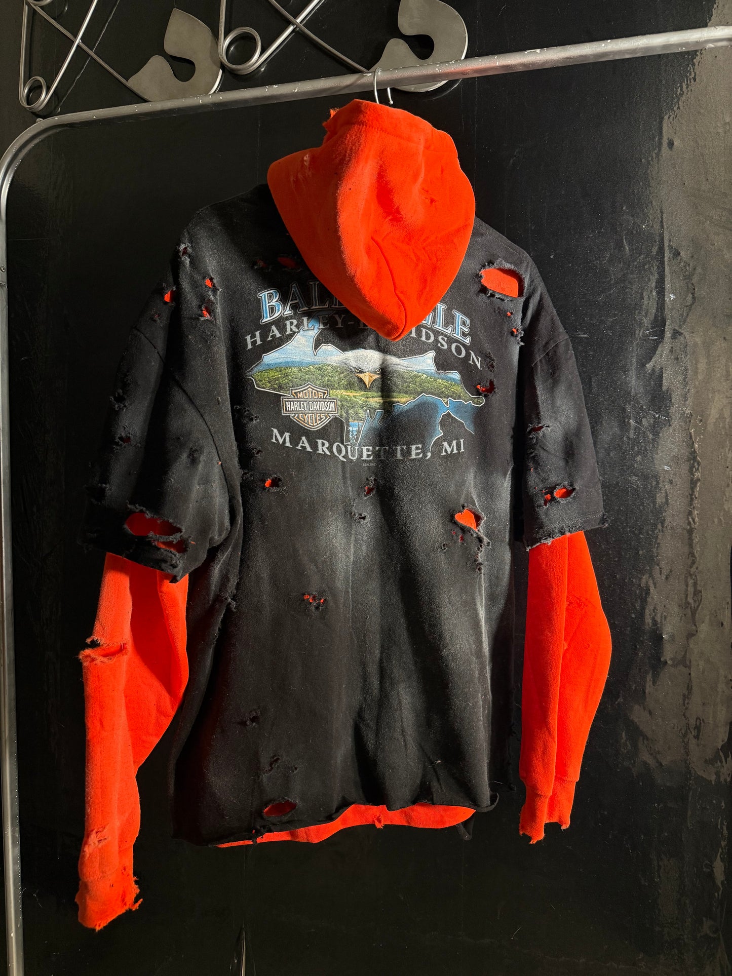 The Harley-Davidson Snake, Skull & Bald Eagle Distressed Hoodie