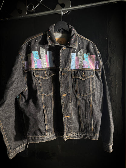 1980s GAP hand painted New York Skyline denim jacket size