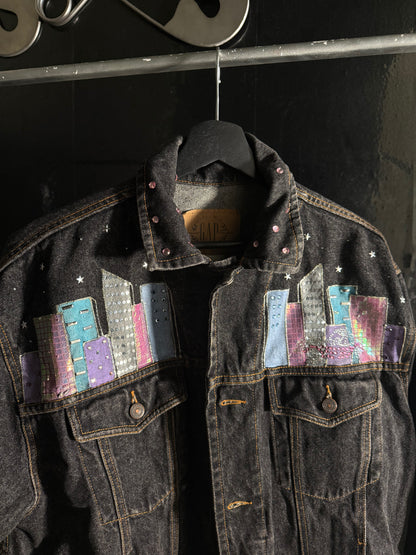 1980s GAP hand painted New York Skyline denim jacket size