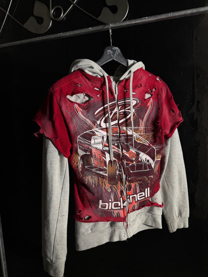 The Bicknell Distressed Graphic Print Full Zip Hoodie