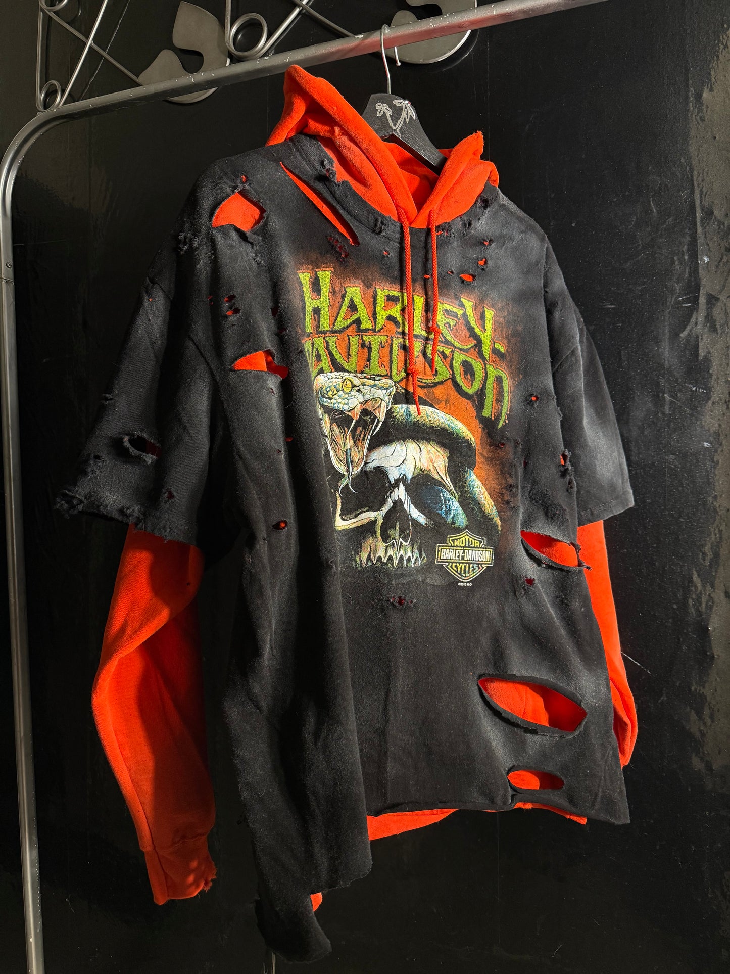 The Harley-Davidson Snake, Skull & Bald Eagle Distressed Hoodie