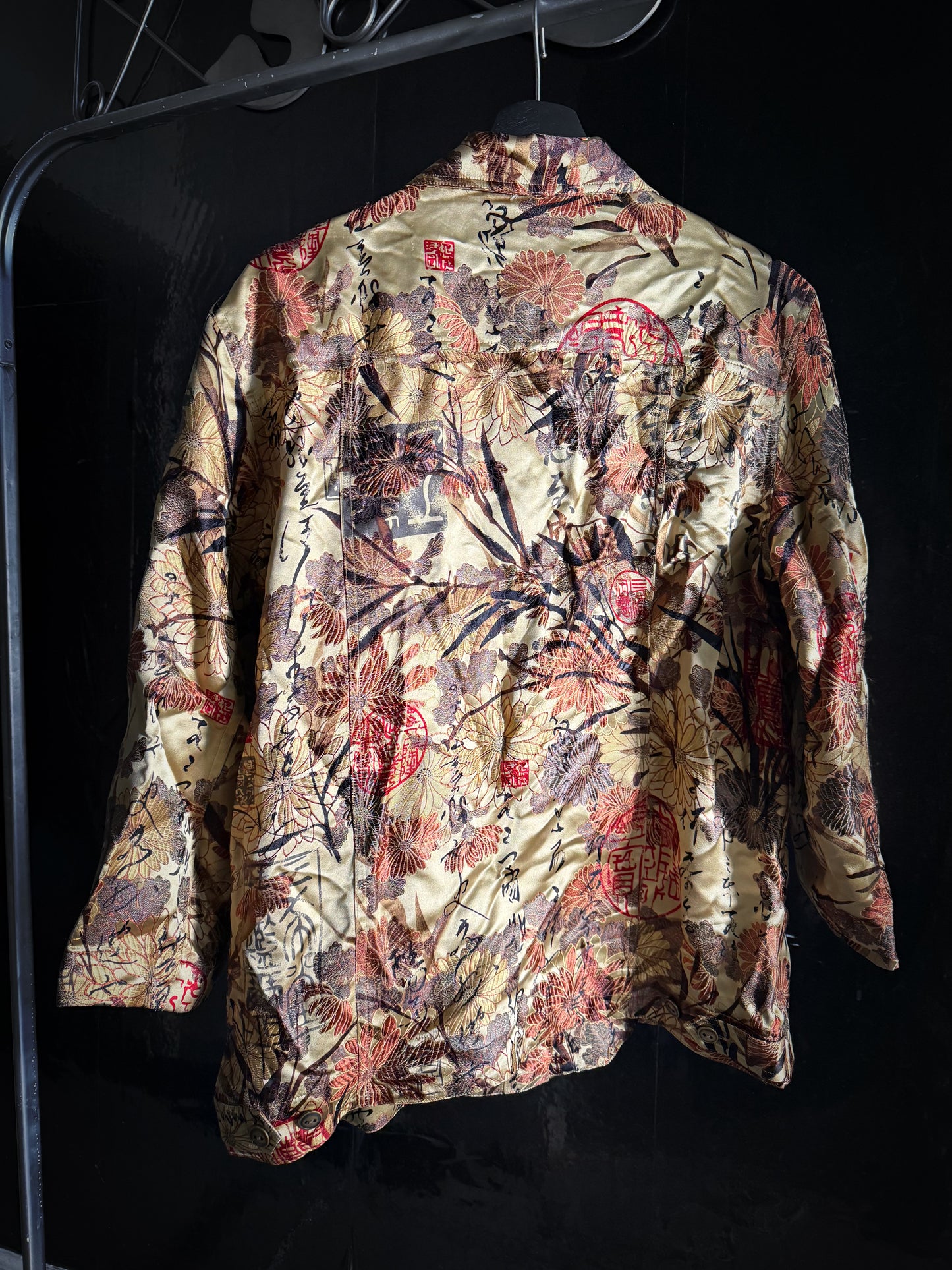 The Chico's Design Gold Floral Silk Long Sleeve Button-Up Top