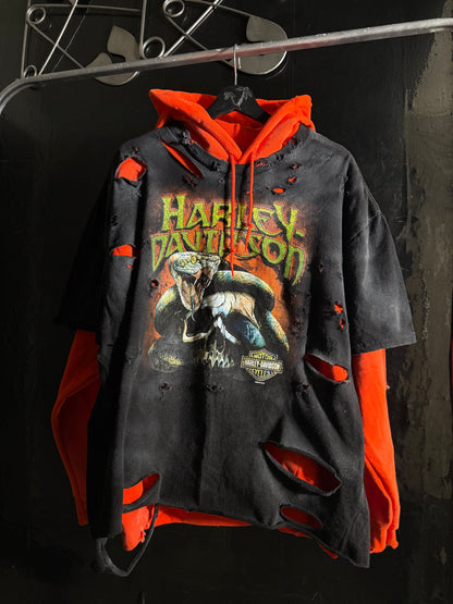 The Harley-Davidson Snake, Skull & Bald Eagle Distressed Hoodie