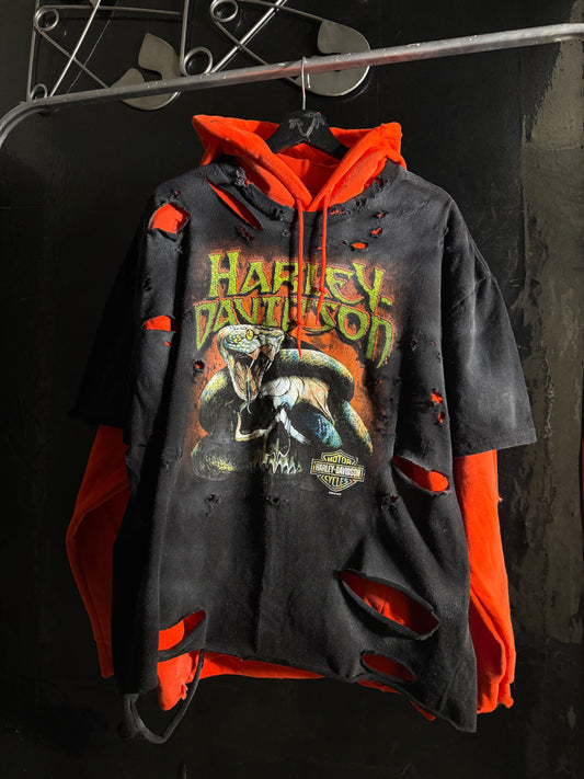 The Harley-Davidson Snake, Skull & Bald Eagle Distressed Hoodie
