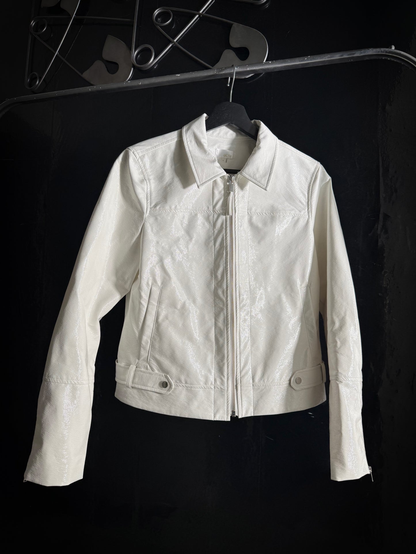 Ecru Moto Patent White Jacket
