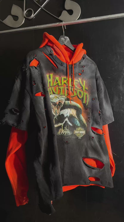 The Harley-Davidson Snake, Skull & Bald Eagle Distressed Hoodie