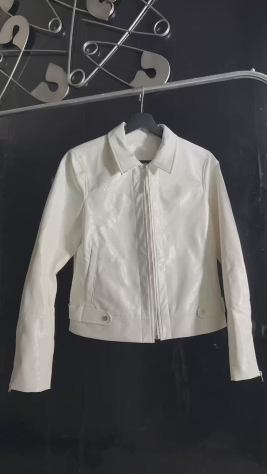 Ecru Moto Patent White Jacket
