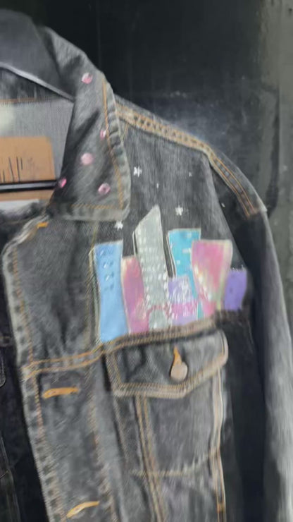 1980s GAP hand painted New York Skyline denim jacket size