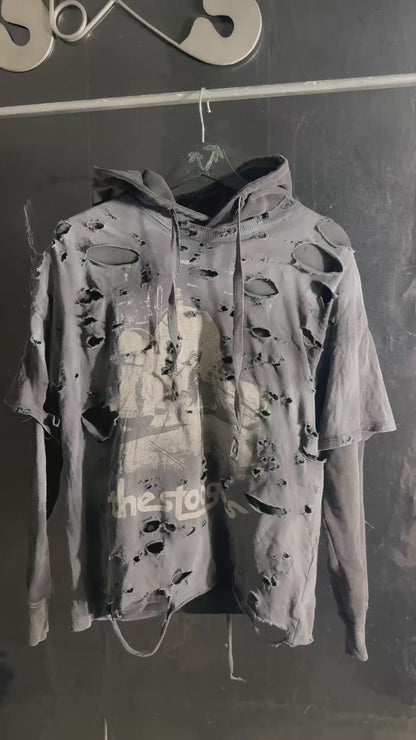 The Stooges Distressed Graphic Print Hoodie
