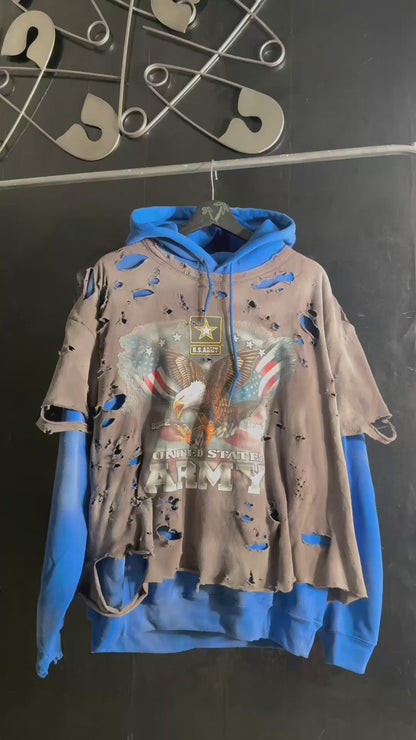 U.S. Army Distressed Graphic Print Hoodie, Blue Pullover