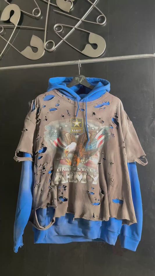 U.S. Army Distressed Graphic Print Hoodie, Blue Pullover